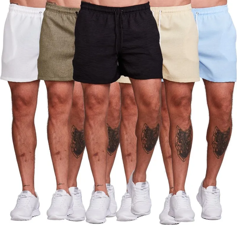 Kit 5 Shorts Bermudas Masculina Linho Curta Lisa Verão