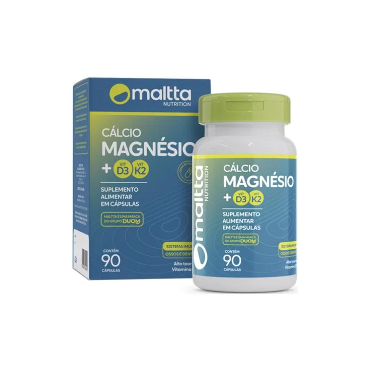 Cálcio + Magnésio + Vitaminas K2 e D3 Com 90 Cápsulas Maltta