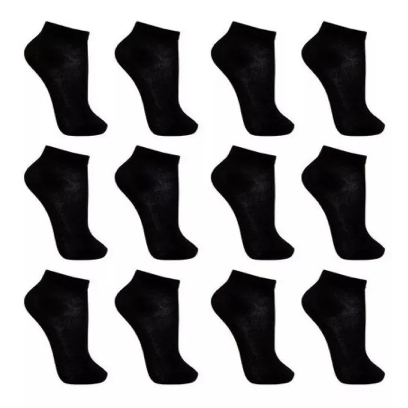 6 Pares Meias Masculinas Pretas Cano Baixo