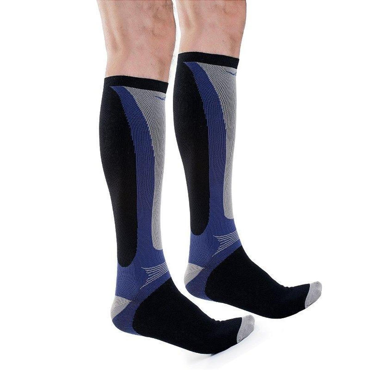 Meia de Compressão Masculina Elite Esporte Academia Corrida Recovery - Preto/Azul - 38 ao 43