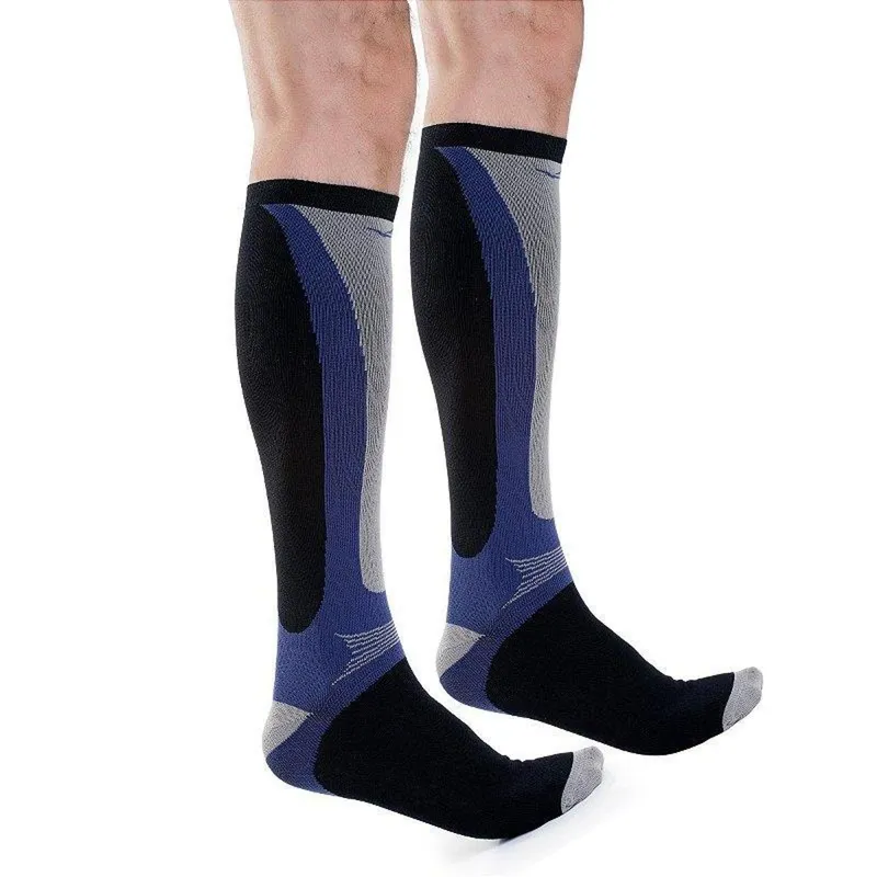 Meia de Compressão Masculina Elite Esporte Academia Corrida Recovery - Preto/Azul - 38 ao 43