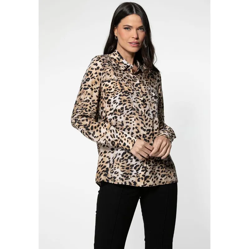 Camisa Manga Longa Eco Animal Print Camisa Manga Longa Eco Marrom