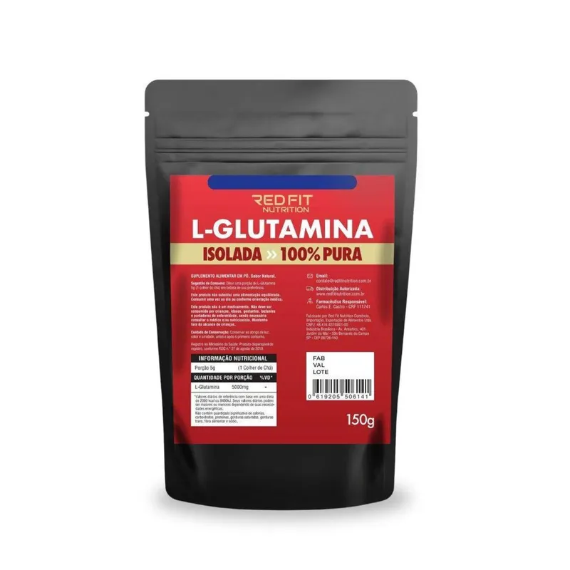 Suplemento em Pó Red Fit Nutrition 100% Puro Importado L-Glutamina 150g
