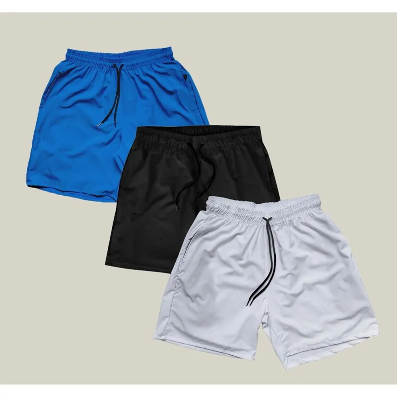 Kit 3 Shorts Masculino Elastano WSS Azul e Branco