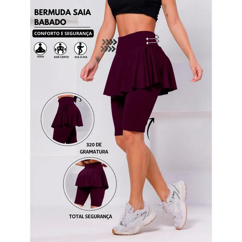 Bermuda Saia Babado Cintura Alta Tapa Bum Bum Suplex Feminina