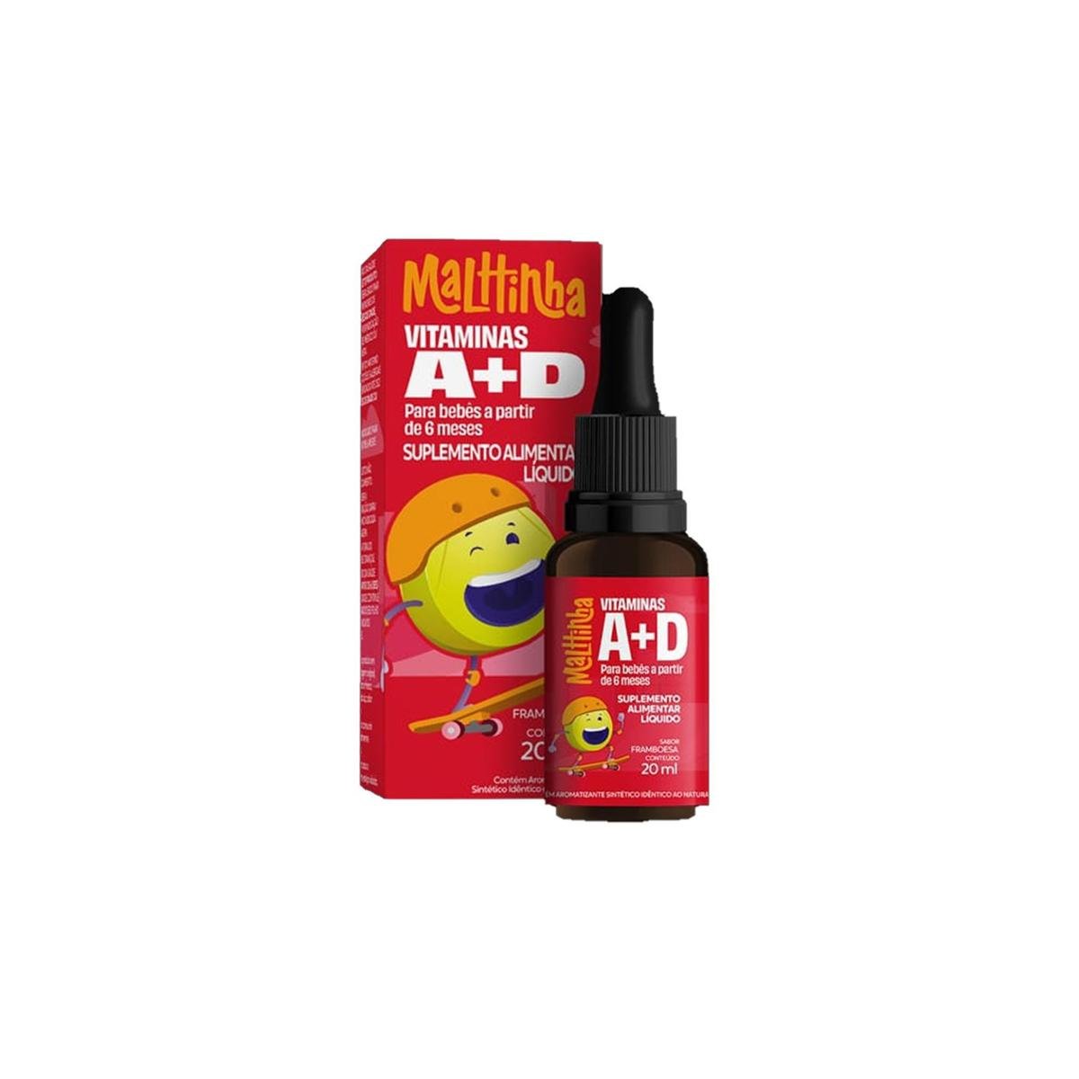 Vitaminas A+D gotas 20ml Sabor Framboesa Malttinha Maltta