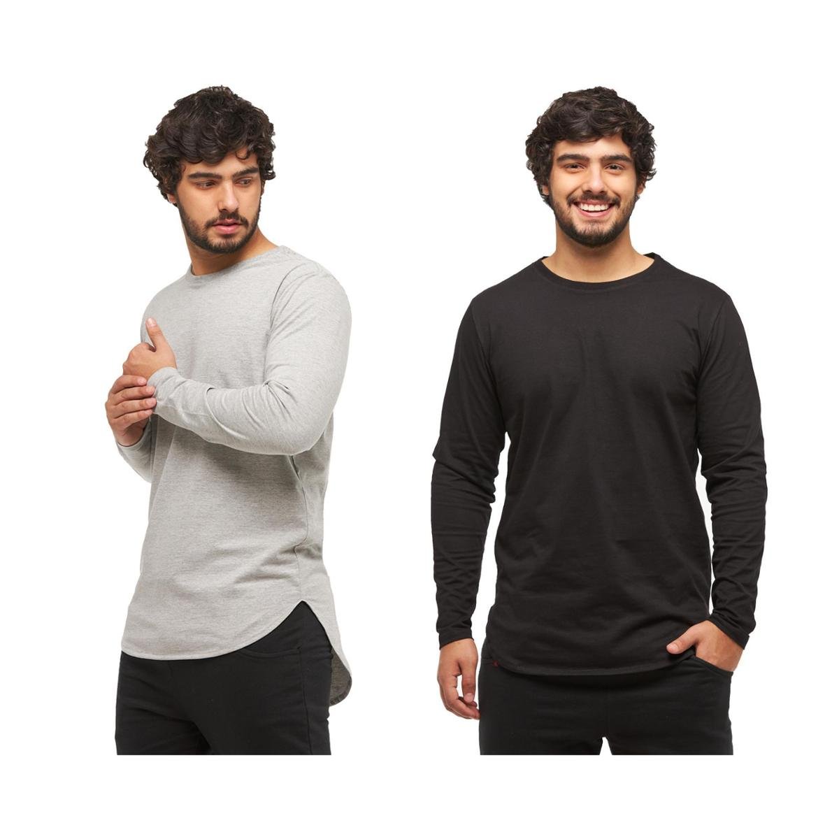 Kit 02 Camisetas Longline Manga Comprida Oversized