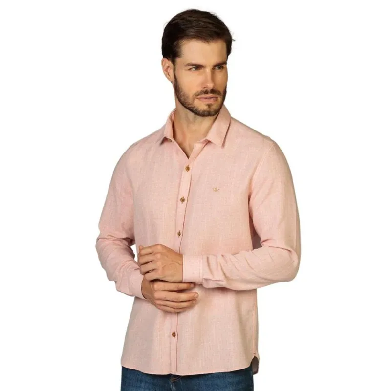 Camisa Masculina Manga Curta Docthos Slim Linho Mescla