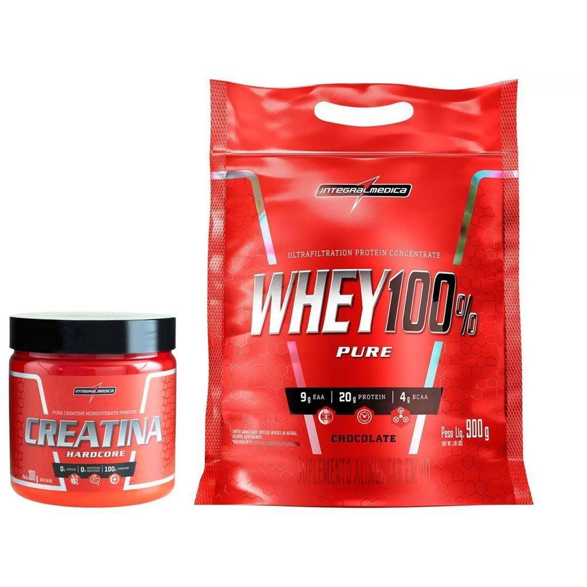 Creatina Mono-hidratada Integralmédica Hardcore - 300g + Whey Protein Concentrado 900g
