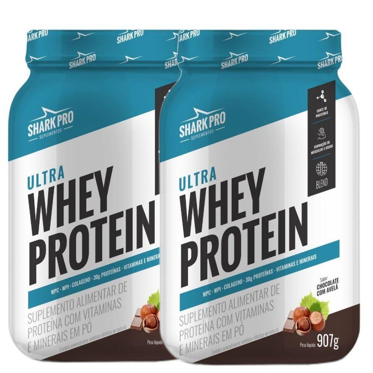 Kit 2x Whey Isolado Concentrado Chocolate Avela 907g - Shark