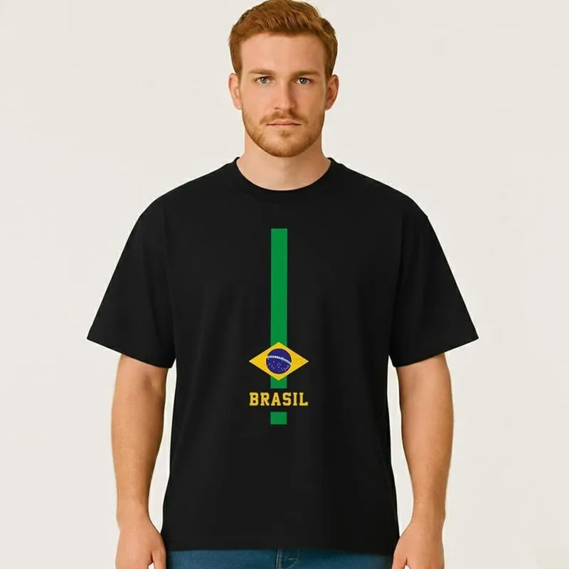 Camiseta Oversized BRASIL Vertical Masculina Algodão Premium