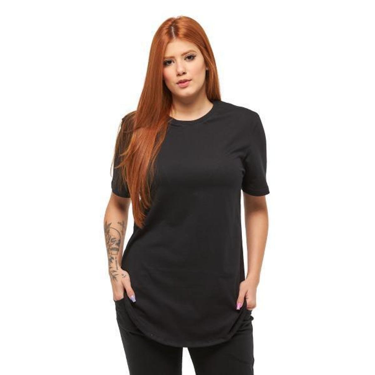 Camiseta Long line Feminina Manga Curta C1-ROSAPINK-P