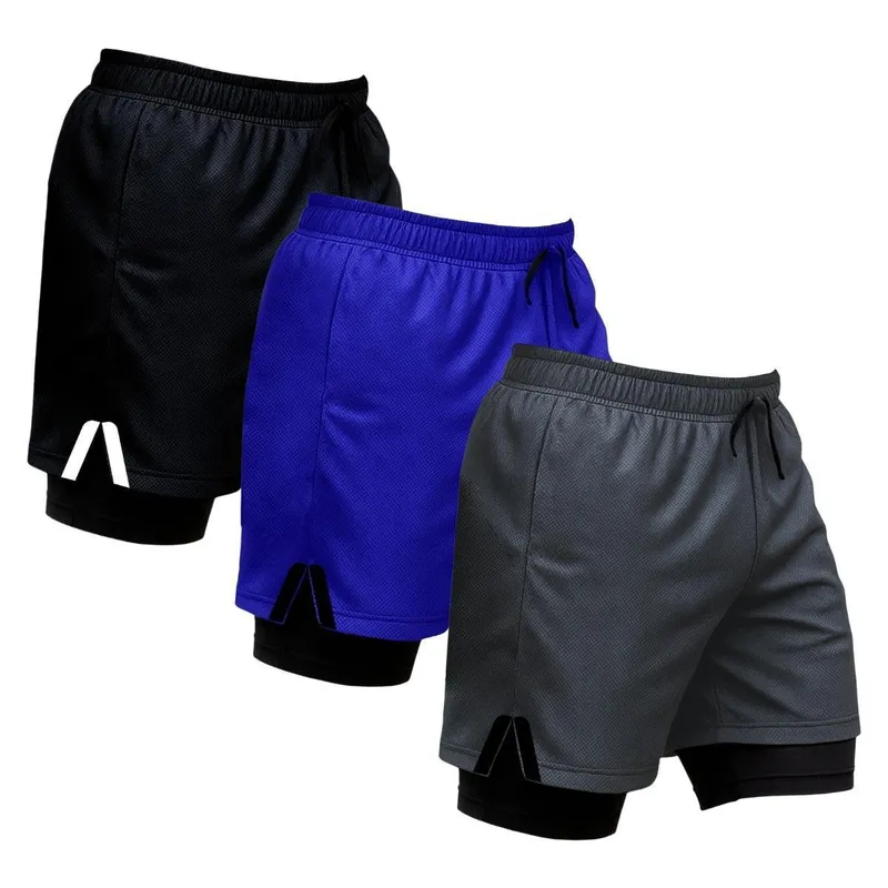 Kit 3 Shorts Masculinos de Treino com Forro Interno Faixa Lateral e Ajuste Seguro