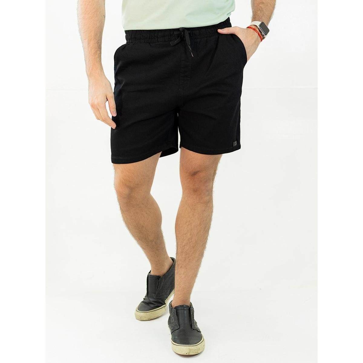 Short Masculino Sarja Preto Cordão Cintura Anticorpus
