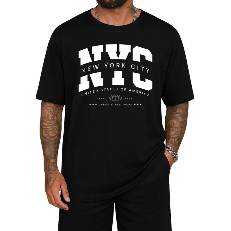 Camiseta Oversized NYC Gola Alta Streetwear Algodão Estilo Urbano Academia Treino Casual