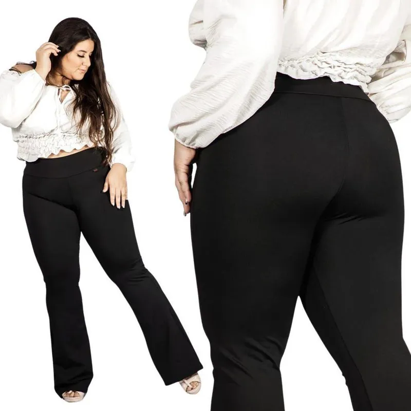 Calça Flare Bailarina Plus Size Cintura Alta Poliamida