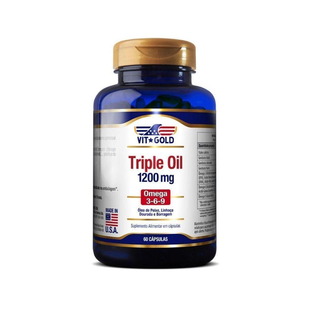 Triple Oil 1200mg Ômega 3 e 6 (Óleo de Peixe, Linhaça e Boragem) Vitgold 60 caps