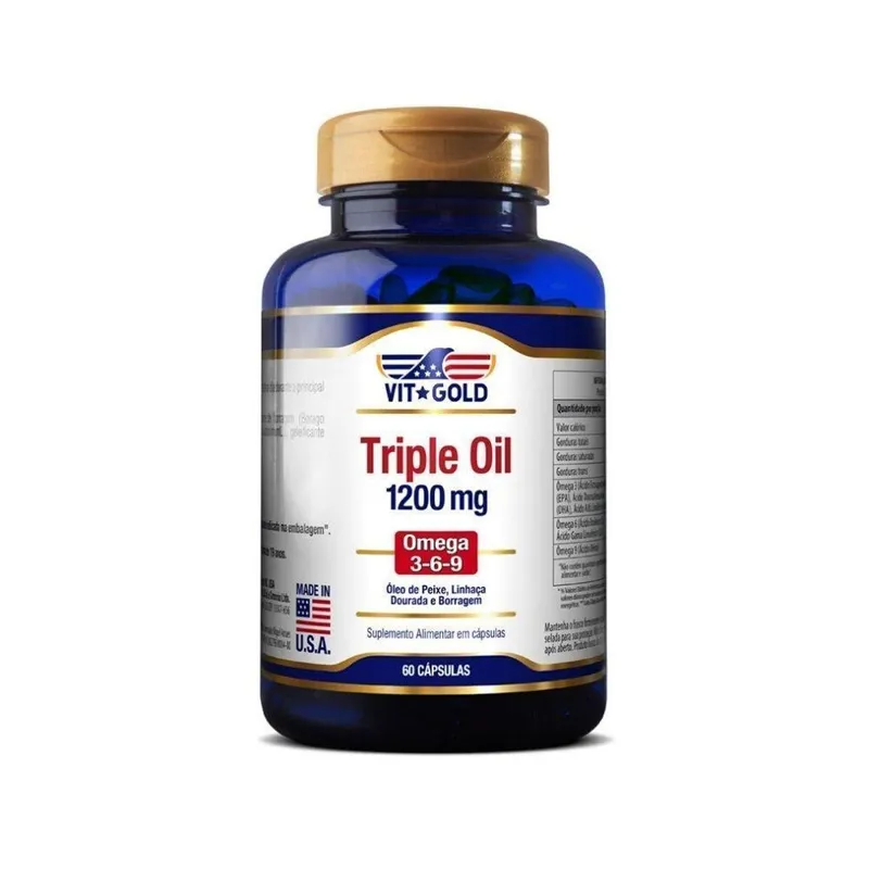 Triple Oil 1200mg Ômega 3 e 6 (Óleo de Peixe, Linhaça e Boragem) Vitgold 60 caps