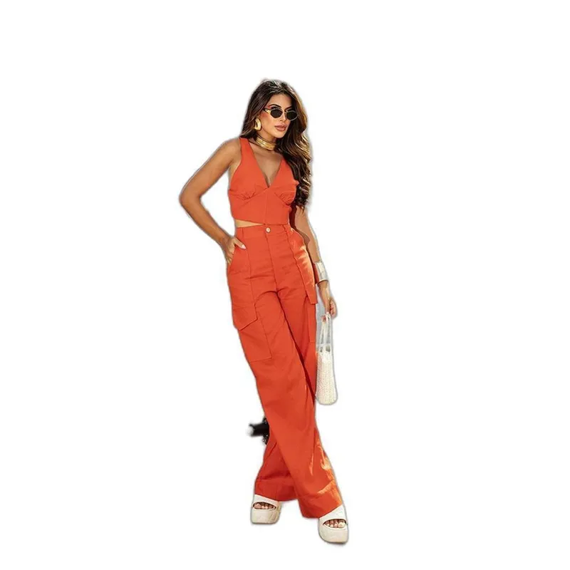 CALÇA VISCOSE CARGO FEMININA ALFAIATARIA 90543 GG LARANJA UNICA