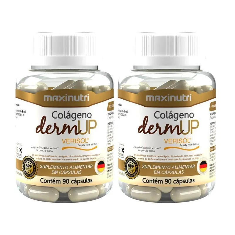 Kit 02 Colágenos DermUp Verisol Vitaminas Maxinutri 90 Capsulas Sabor:Sem Sabor;Cor: