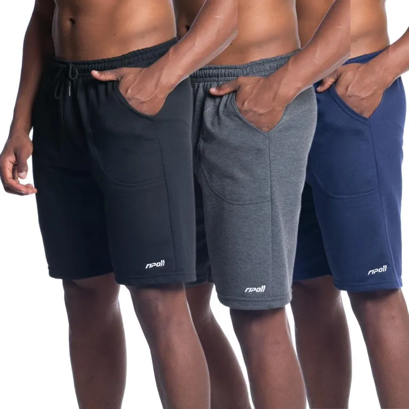 Kit 3 Bermuda Short De Moletom Masculina Com Bolso Treino