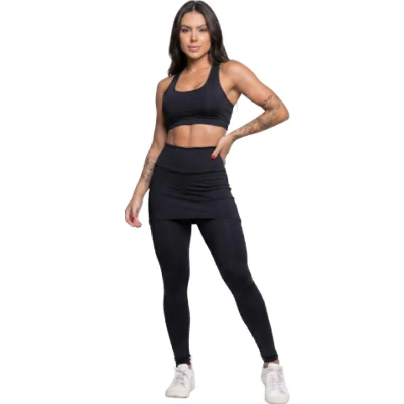 Calça Legging Com Saia Serra e Mar Modas Academia Tapa Bumbum Treino Suplex Moda Fitness Musculação