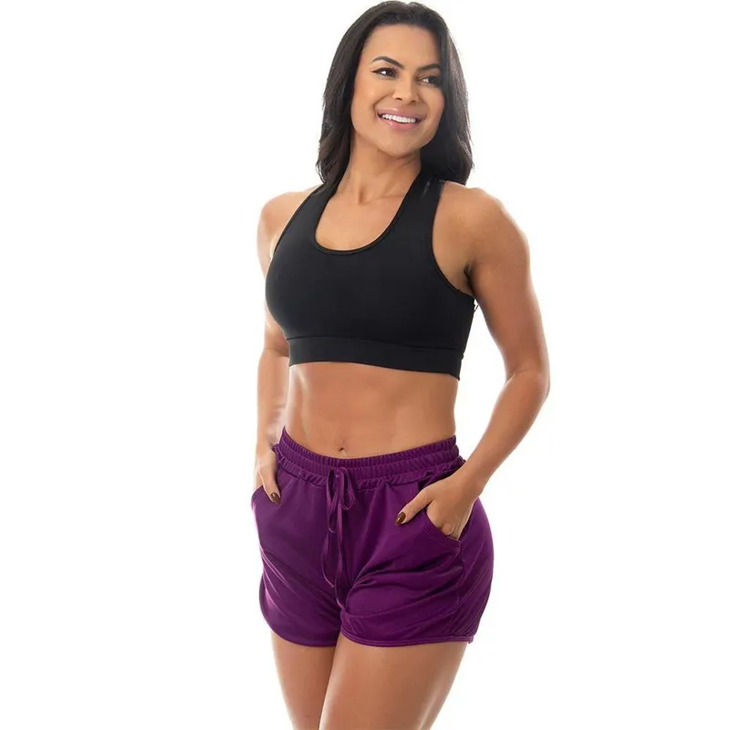 Short Fitness Esportivo Academia Corrida Feminino Bolso Liso