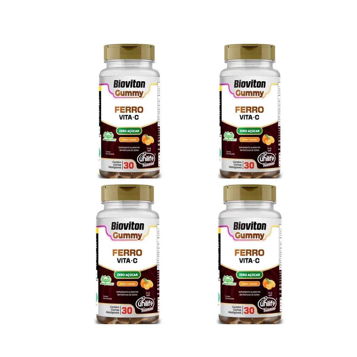 Kit 4 Ferro + Vitam. C Gummy Unilife 4x30 Gomas Sabor Laranja