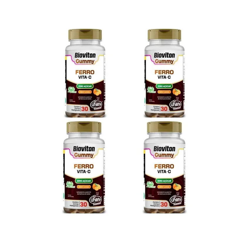 Kit 4 Ferro + Vitam. C Gummy Unilife 4x30 Gomas Sabor Laranja