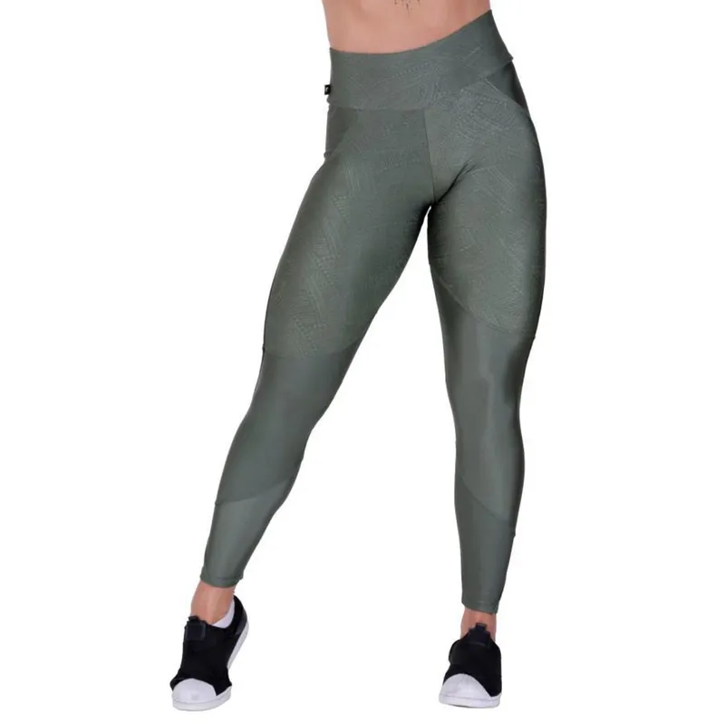 Legging Fitness Recortes Cirre Relevo Com Detalhes liso Brilho Or