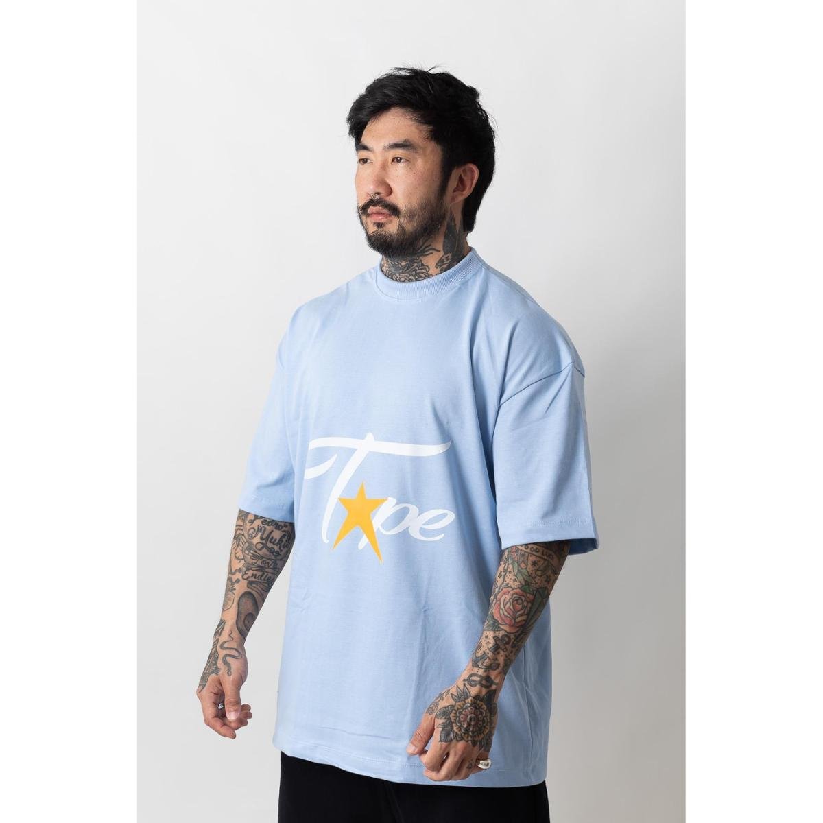Camiseta Oversized Gola Alta Superstarr Azul Bebe