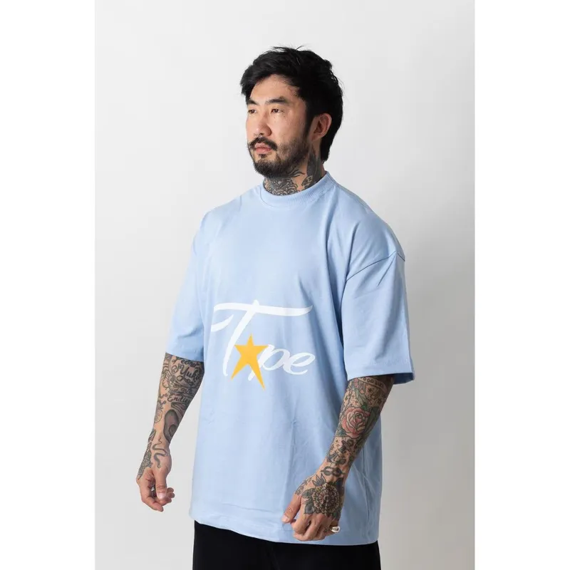 Camiseta Oversized Gola Alta Superstarr Azul Bebe