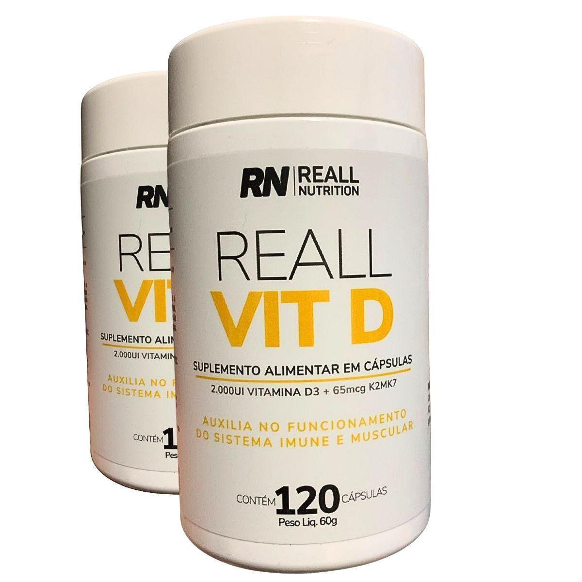 Kit 2 Suplemento Vitamina D K2 Reall Nutrition 120 Capsulas