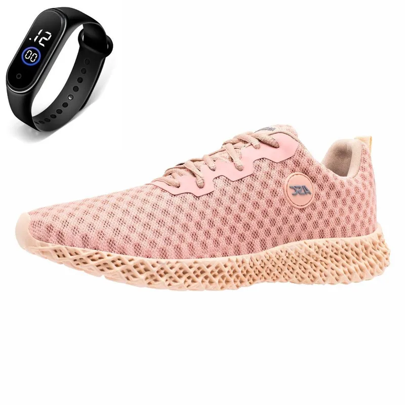 Tenis Academia Feminino Treino Caminhada de Amarrar Esporte Ortopêdico + Relógio