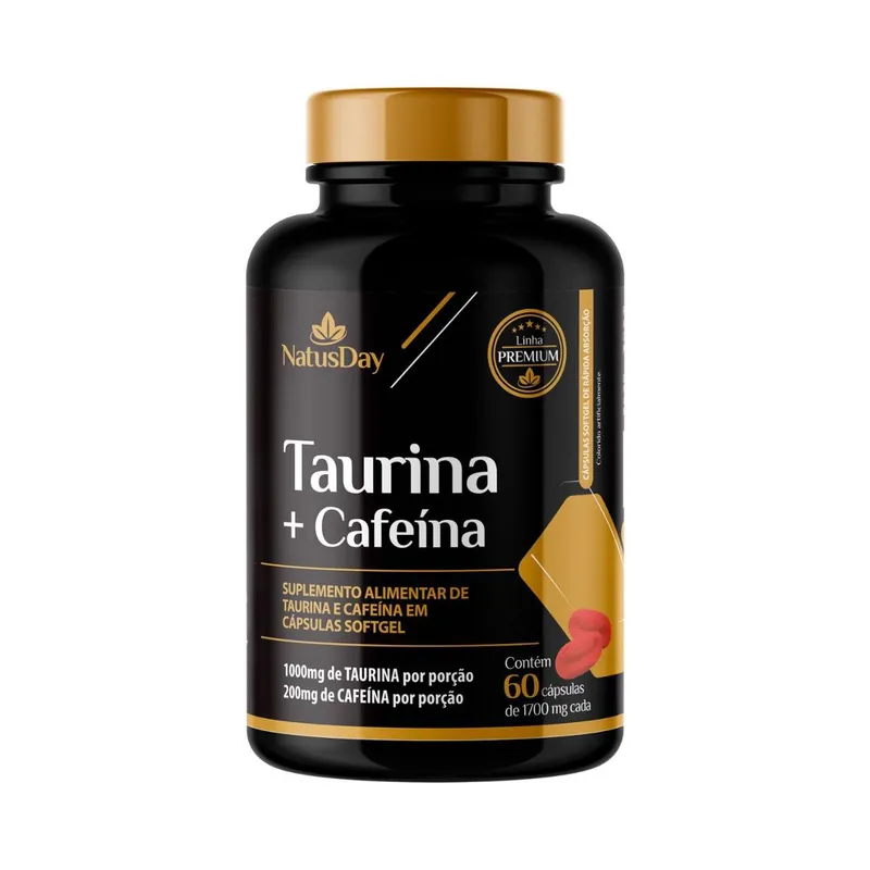 Suplemento Taurina + Cafeína - 60 Cápsulas - Natusday Premium
