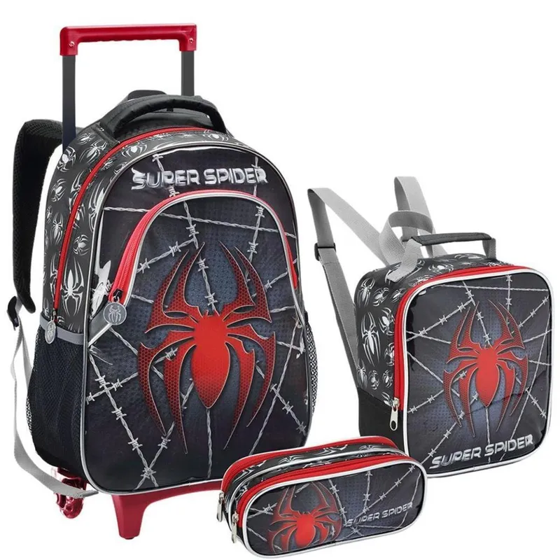 Kit Mochila Rodinha Lancheira Estojo Escolar Infantil Super Spider Miles Morales Seanite