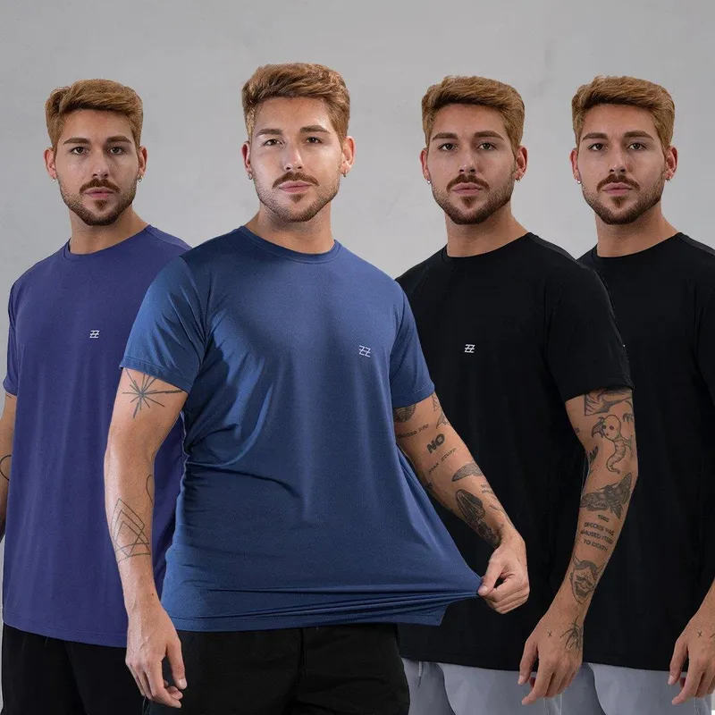Kit 4 Camisetas Masculina Academia Poliamida Manga Curta Treino Camisa Malhar Dia A Dia Premium