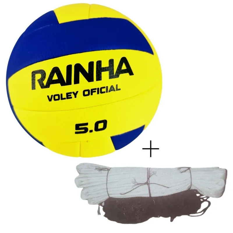 Kit 01 Bola De Vôlei Rainha 5.0+ Rede Vôlei Master Rede Seda 5 Metros 1 Faixa Sintética