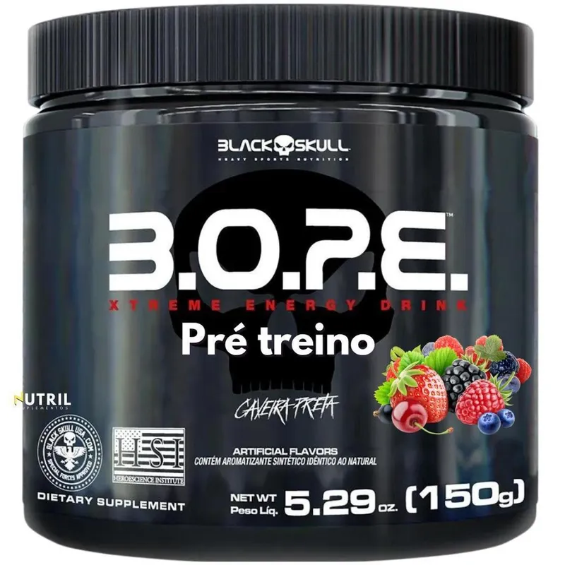 PréTreino BOPE 150g Suplemento em Pó Black Skull B.O.P.E. Energia Disposição Caveira Preta