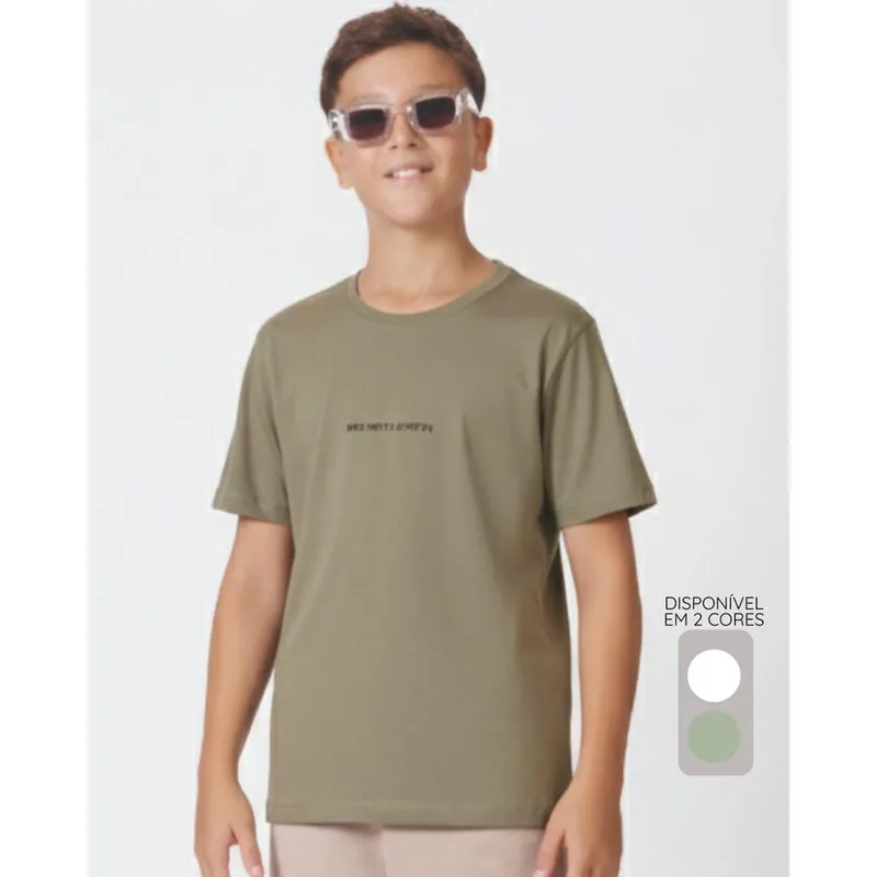 Camiseta estampada verão leve divertida estilosa - Branco e Verde - Masculino 12 a 18 anos