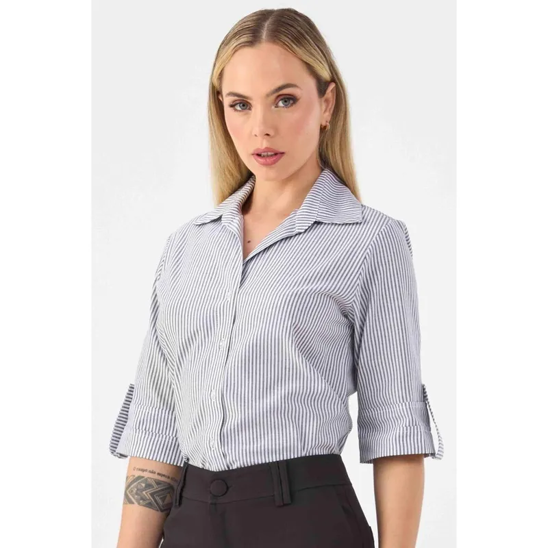 Camisa PKS de Algodão Listrada Preto e Branco