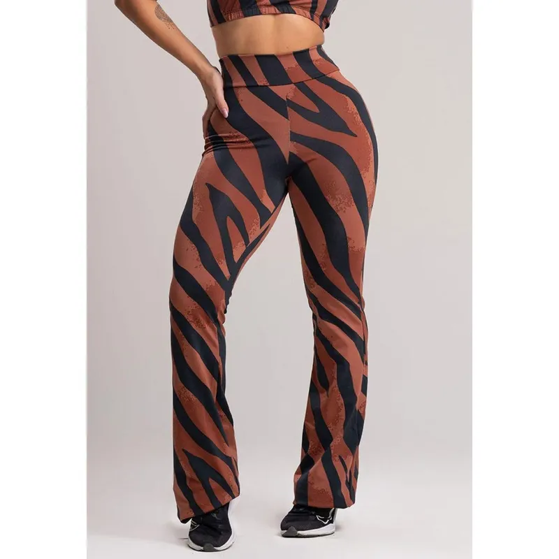 Calça Feminina Flare Estampada Pantalona Cintura Alta Mvb Modas