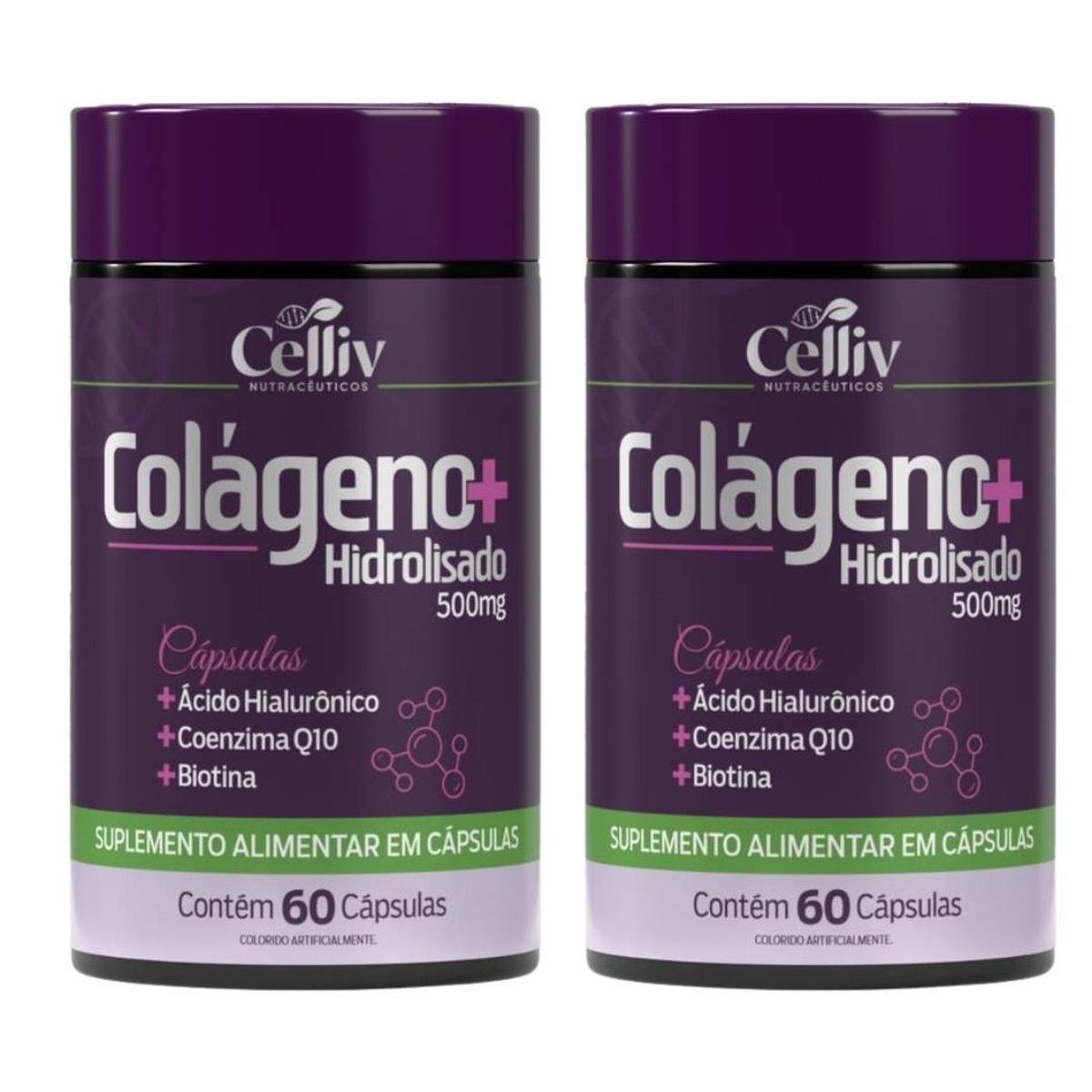 Kit 2 Colágeno Hidrolisado + Ácido Hialurônico + Coenzima Q10 + Biotina 60 Cáps 500mg