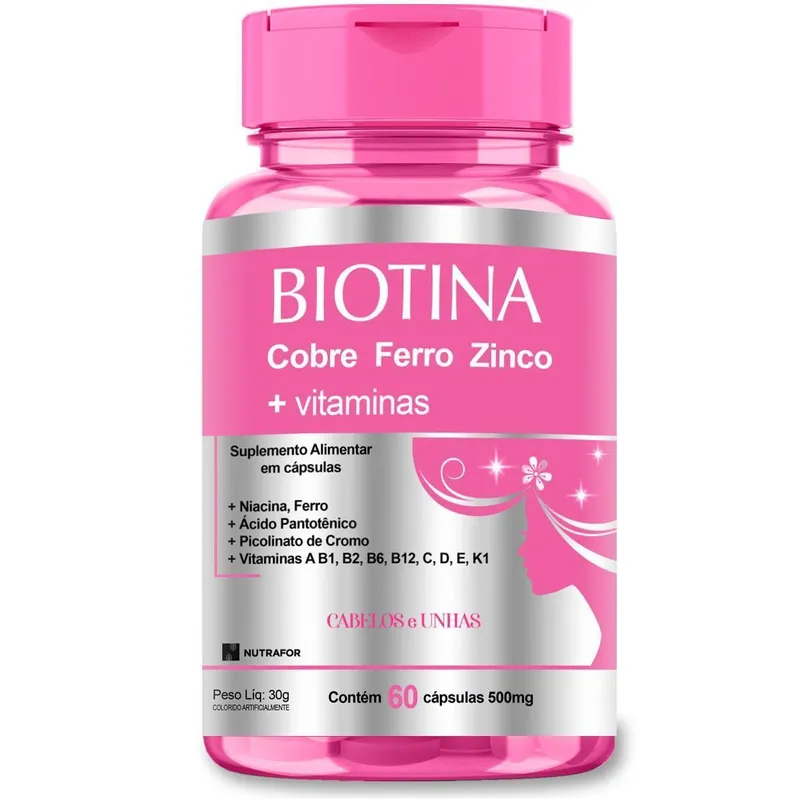 Biotina C/ Cobre Ferro Zinco + Vitaminas 60cp- Cabelos Unhas