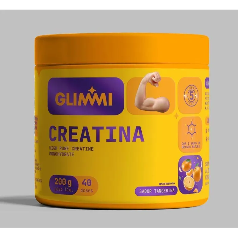 Creatina Monohidratada Tangerina 200g – 100 Pura com Aroma, Cor e Adoçante Natural – Glimmi
