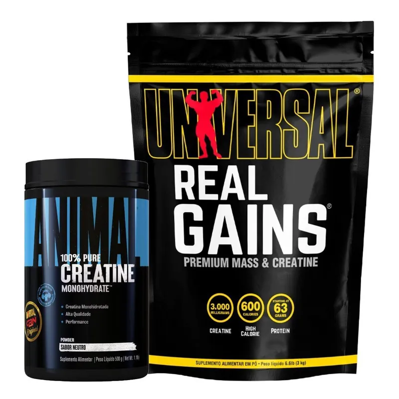 Kit Real Gains 3k Ice Cream + Animal Creatine 500g Universal