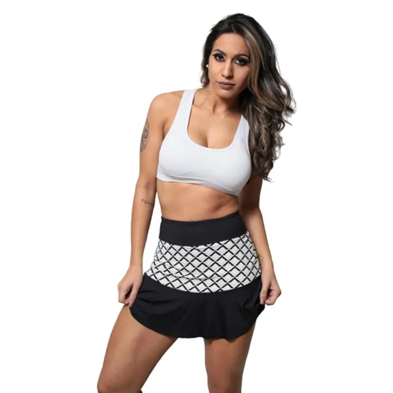 Shorts Saia com Babado - Est. Branco e Preto - G1
