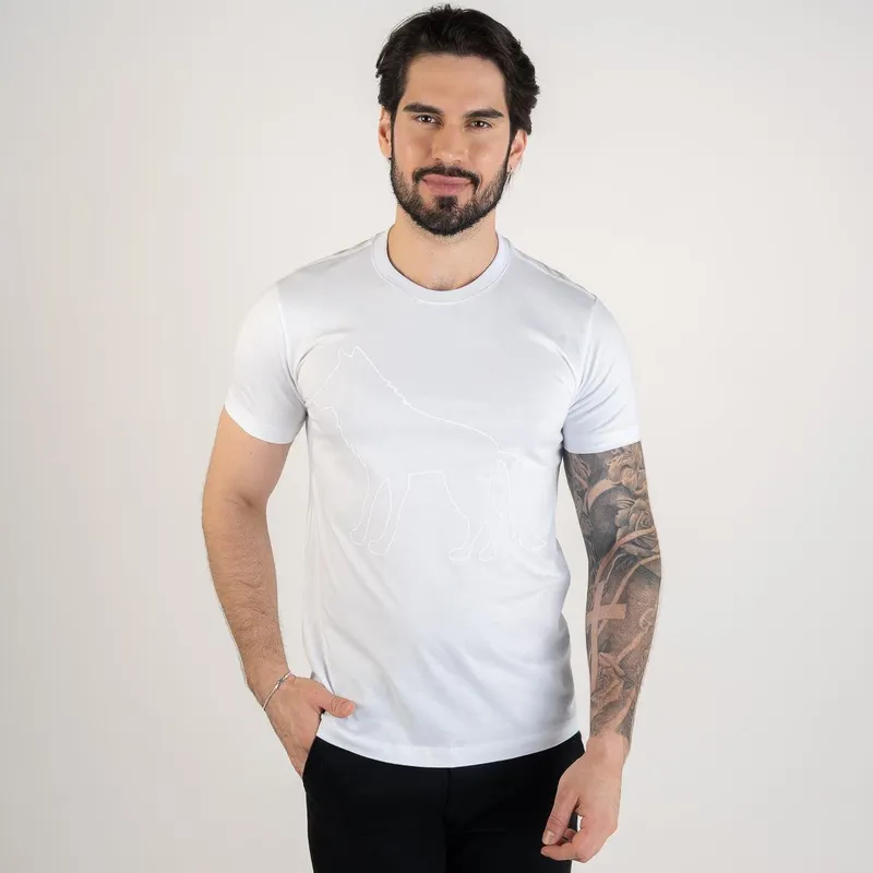 Camiseta Acostamento Wolf Alto Relevo Branca
