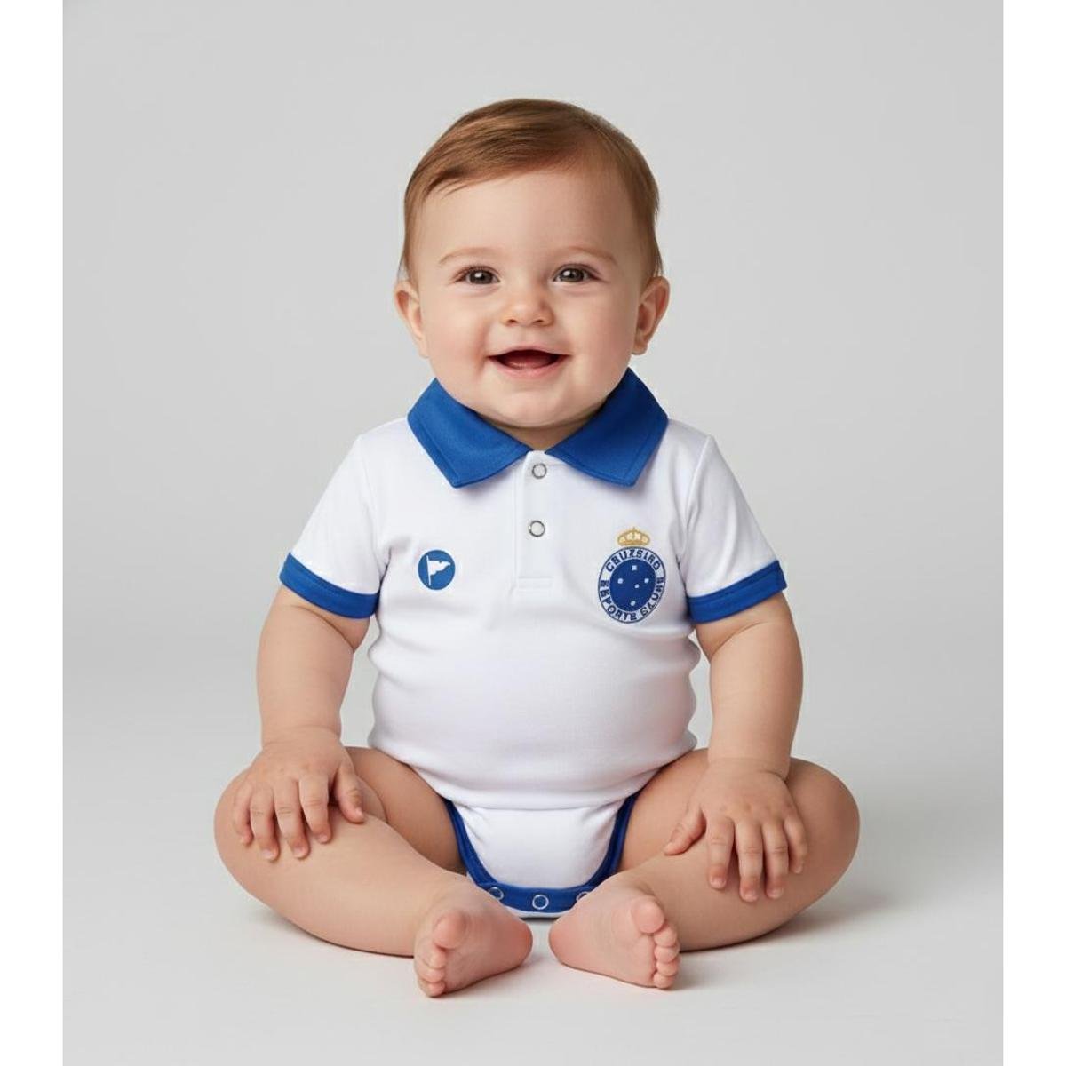 Body Bori Bebê Infantil Cruzeiro Camisa Polo Oficial Licenciado Torcida Baby