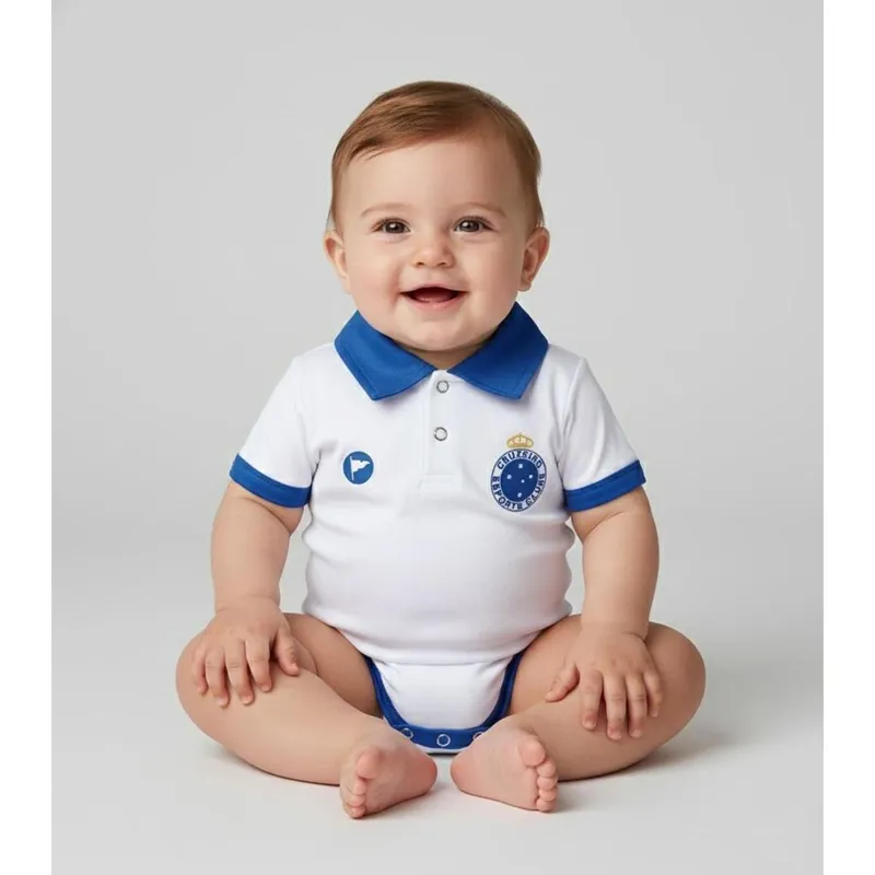 Body Bori Bebê Infantil Cruzeiro Camisa Polo Oficial Licenciado Torcida Baby